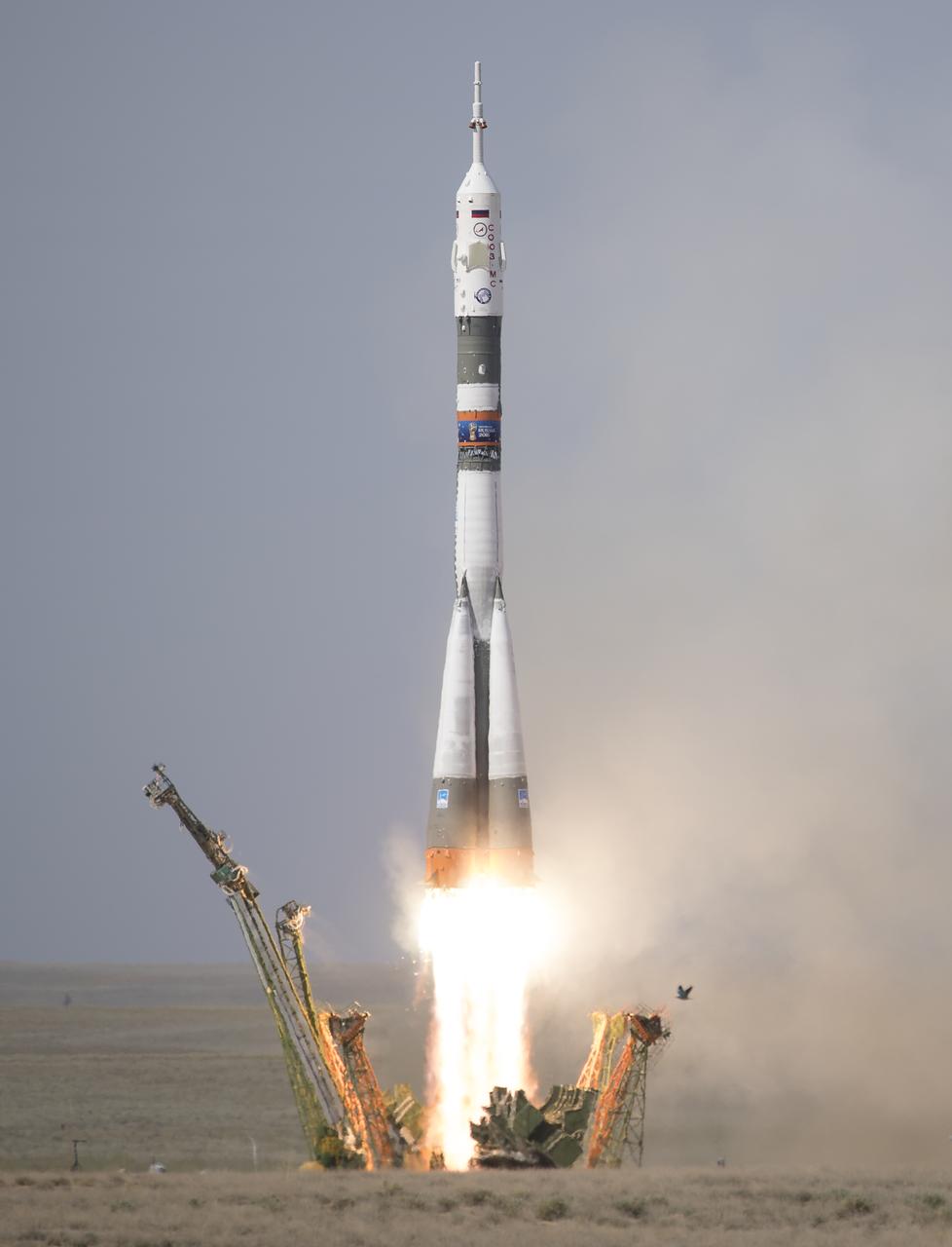 The Soyuz MS-09 rocket is launched with Expedition 56 Soyuz Commander Sergey Prokopyev of Roscosmos, flight engineer Serena Auñón-Chancellor of NASA, and flight engineer Alexander Gerst of ESA (European Space Agency), Wednesday, June 6, 2018 at the Baikonur Cosmodrome in Kazakhstan. Prokopyev, Auñón-Chancellor, and Gerst will spend the next six months living and working aboard the International Space Station. Photo Credit: (NASA/Joel Kowsky)
