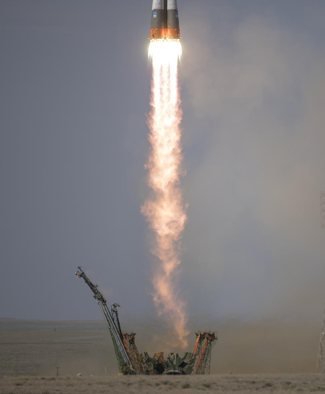 The Soyuz MS-09 rocket is launched with Expedition 56 Soyuz Commander Sergey Prokopyev of Roscosmos, flight engineer Serena Auñón-Chancellor of NASA, and flight engineer Alexander Gerst of ESA (European Space Agency), Wednesday, June 6, 2018 at the Baikonur Cosmodrome in Kazakhstan. Prokopyev, Auñón-Chancellor, and Gerst will spend the next six months living and working aboard the International Space Station. Photo Credit: (NASA/Joel Kowsky)