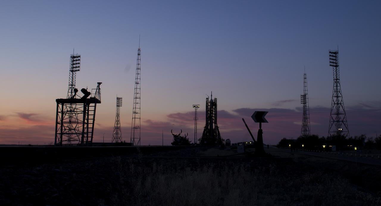 The Soyuz MS-09 rocket is seen at sunrise, Wednesday, June 6, 2018 at the Baikonur Cosmodrome in Kazakhstan. Expedition 56 Soyuz Commander Sergey Prokopyev of Roscosmos, flight engineer Serena Auñón-Chancellor of NASA, and flight engineer Alexander Gerst of ESA (European Space Agency) launched at 7:12am EDT (5:12pm Baikonur time) and will spend the next six months living and working aboard the International Space Station. Photo Credit: (NASA/Joel Kowsky)