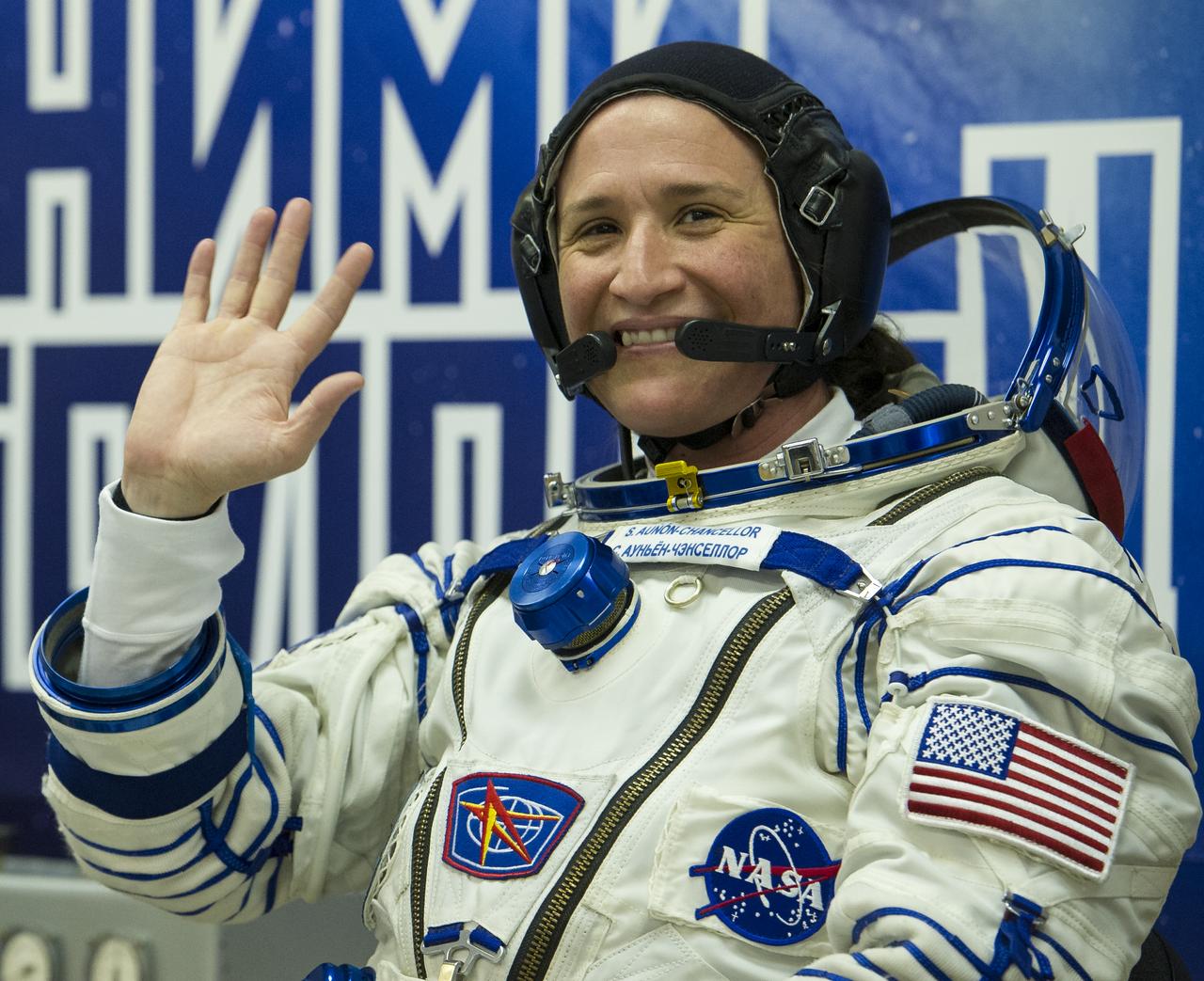 Expedition 56 flight engineer Serena Auñón-Chancellor of NASA is seen as she waits to have her Russian Sokol suit pressure checked as she and fellow crewmates, Sergey Prokopyev of Roscosmos and Alexander Gerst of ESA (European Space Agency) prepare for their Soyuz launch to the International Space Station, Wednesday, June 6, 2018 at the Baikonur Cosmodrome in Kazakhstan.  Launch of the Soyuz rocket will send Auñón-Chancellor, Prokopyev, and Gerst on a six month mission aboard the International Space Station. Photo Credit: (NASA/GCTC/Andrey Shelepin)