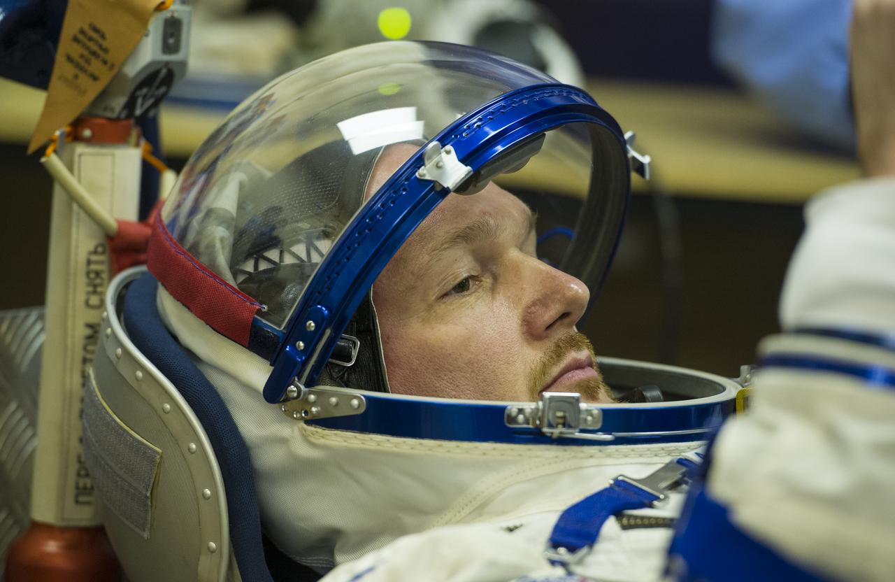 Expedition 56 flight engineer Alexander Gerst of ESA (European Space Agency) has his Russian Sokol suit pressure checked as he and fellow crewmates, Sergey Prokopyev of Roscosmos and Serena Auñón-Chancellor of NASA prepare for their Soyuz launch to the International Space Station, Wednesday, June 6, 2018 at the Baikonur Cosmodrome in Kazakhstan. Launch of the Soyuz rocket will send Auñón-Chancellor, Prokopyev, and Gerst on a six month mission aboard the International Space Station. Photo Credit: (NASA/GCTC/Andrey Shelepin)