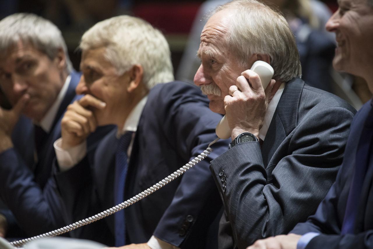 NASA Associate Administrator for the Human Exploration and Operations Mission Directorate William Gerstenmaier speaks with the Soyuz MS-09 crew from the Moscow Mission Control Center in Korolev, Russia a few hours after the Soyuz MS-09 docked to the International Space Station on Friday, June 8, 2018. Hatches were opened at 11:17am EDT (6:17pm Moscow time) and Sergey Prokopyev of Roscosmos, Serena Auñón-Chancellor of NASA, and Alexander Gerst of ESA (European Space Agency) joined Expedition 56 Commander Drew Feustel of NASA, Ricky Arnold of NASA, and Oleg Artemyev of Roscosmos onboard the orbiting laboratory.  Photo Credit: (NASA/Joel Kowsky)