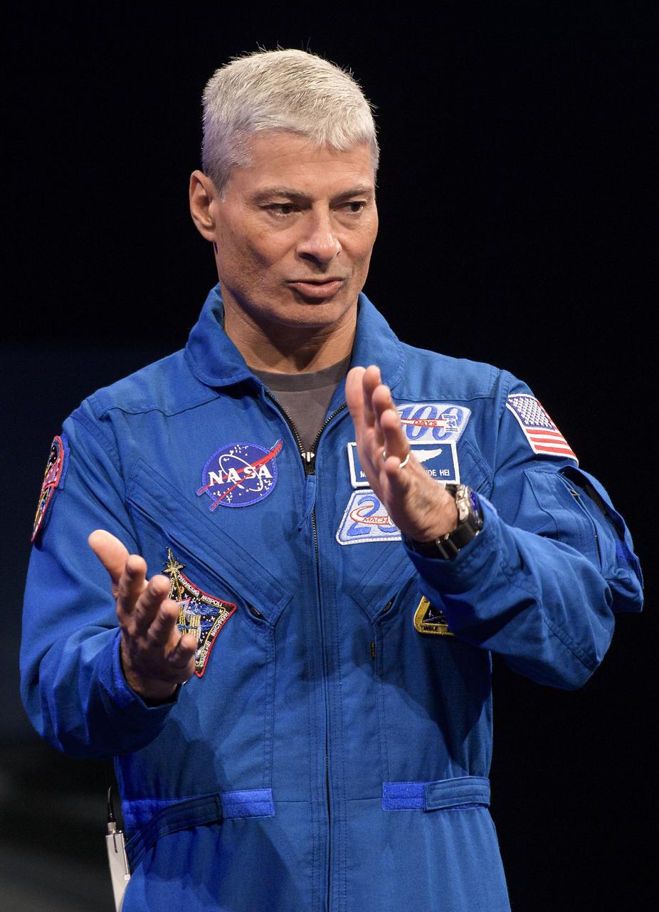 NASA astronaut Mark Vande Hei answers an audience members question during "What's New in Aerospace," Thursday, June 14, 2018 at the Smithsonian National Air and Space Museum in Washington. Vande Hei and astronaut Joe Acaba answered questions from the audience and spoke about their experiences aboard the International Space Station for 168 days as part of Expedition 53 and 54. Photo Credit: (NASA/Joel Kowsky)