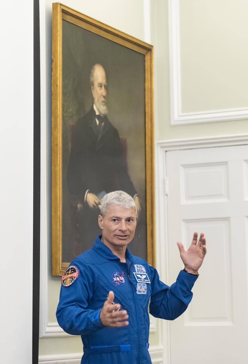 NASA astronaut Mark Vande Hei speaks about his time onboard the International Space Station, Friday, June 15, 2018 at the DACOR Bacon House in Washington. The house is an early nineteenth century home and the current headquarters of DACOR Foundation, an organization of foreign affairs professionals. Photo Credit: (NASA/Aubrey Gemignani)