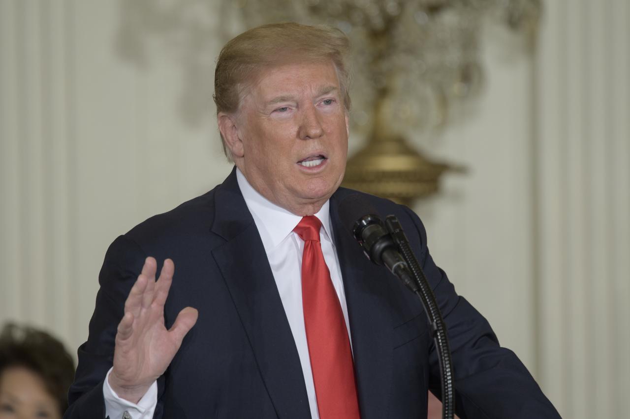President Donald Trump delivers opening remarks during a meeting of the National Space Council in the East Room of the White House, Monday, June 18, 2018, in Washington. Chaired by the Vice President, the council's role is to advise the President regarding national space policy and strategy, and review the nation's long-range goals for space activities. Photo Credit: (NASA/Bill Ingalls)