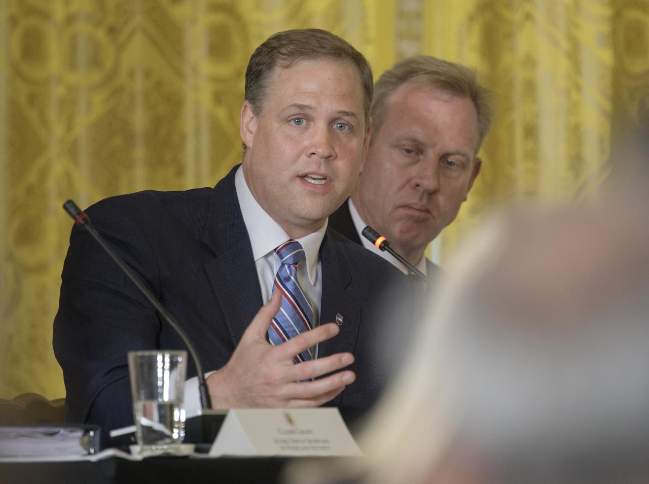 NASA Administrator Jim Bridenstine speaks during a meeting of the National Space Council in the East Room of the White House, Monday, June 18, 2018, in Washington. Chaired by the Vice President, the council's role is to advise the President regarding national space policy and strategy, and review the nation's long-range goals for space activities. Photo Credit: (NASA/Bill Ingalls)