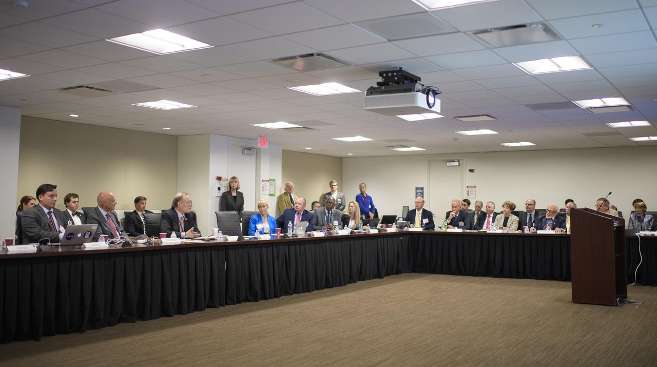 Members of the Users' Advisory Group are seen during the first meeting of the National Space Council Users' Advisory Group, Tuesday, June 19, 2018 at NASA Headquarters in Washington. The Users' Advisory Group will advise and inform the National Space Council on a broad range of aerospace topics, including the impacts of U.S. and international laws and regulations, national security space priorities, scientific and human space exploration priorities, and ways to bolster support. Photo Credit: (NASA/Joel Kowsky)