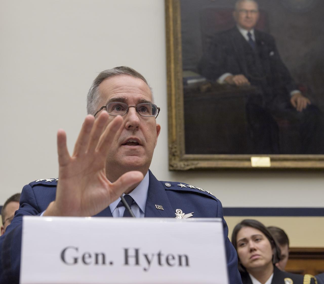 Commander, U.S. Strategic Command, General John Hyten testifies before the House Subcommittee on Strategic Forces during a hearing on Space Situational Awareness: Whole of Government Perspectives on Roles and Responsibilities, Friday, June 22, 2018 at the Rayburn House Office Building in Washington. Photo Credit: (NASA/Bill Ingalls)