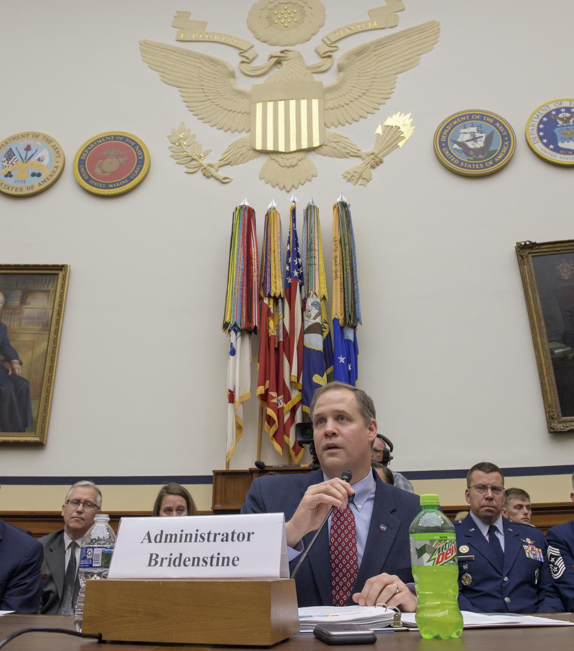 NASA Administrator Jim Bridenstine testifies before the House Subcommittee on Strategic Forces during a hearing on Space Situational Awareness: Whole of Government Perspectives on Roles and Responsibilities, Friday, June 22, 2018 at the Rayburn House Office Building in Washington. Photo Credit: (NASA/Bill Ingalls)