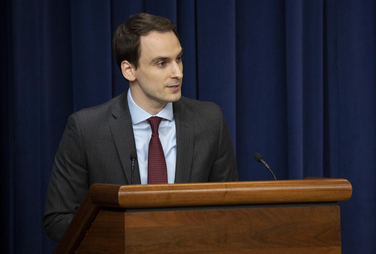 Deputy Chief Technology Officer of the United States Michael Kratsios introduces NASA Administrator Jim Bridenstine at the "Face to Face with Our Future: A Day with Young Leaders" event, Wednesday, June 27, 2018 at the Eisenhower Executive Office Building in Washington, DC.  Photo Credit: (NASA/Joel Kowsky)