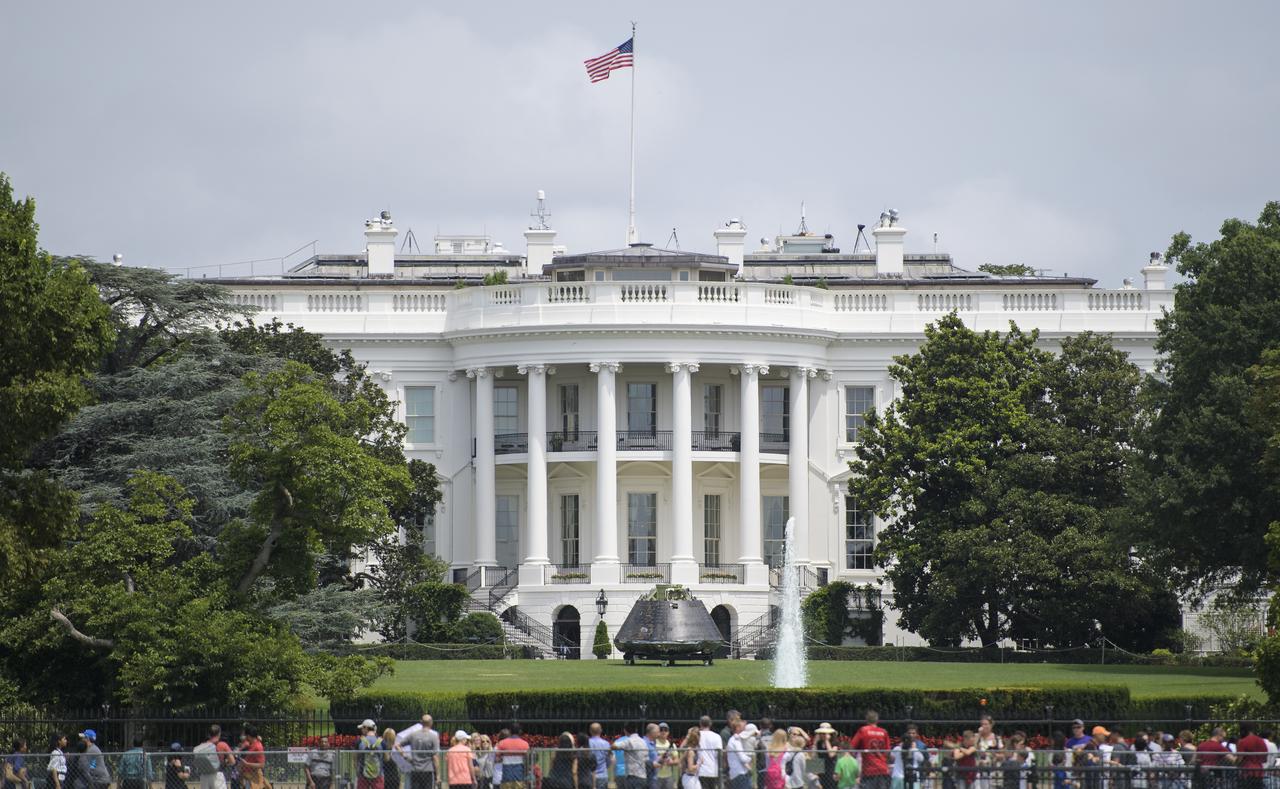 NASA's Orion spacecraft that flew Exploration Flight Test-1 on Dec. 5, 2014 is seen on the South Lawn of the White House, Sunday, July 22, 2018 in Washington, DC. Lockheed Martin, NASA’s prime contractor for Orion, began manufacturing the Orion crew module in 2011 and delivered it in July 2012 to NASA's Kennedy Space Center where final assembly, integration and testing was completed. More than 1,000 companies across the country manufactured or contributed elements to the spacecraft. Photo Credit: (NASA/Joel Kowsky)