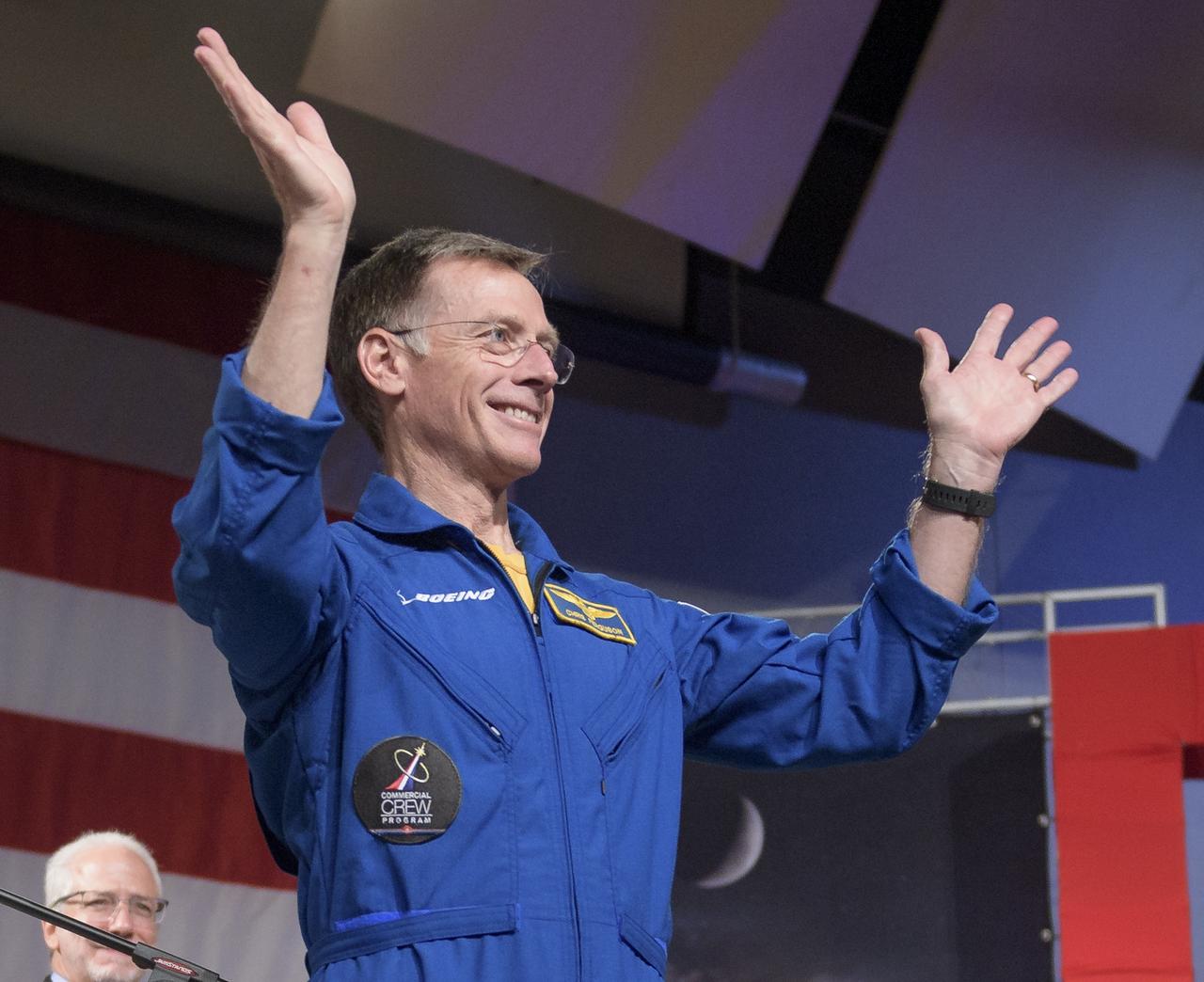 Boeing astronaut Chris Ferguson is seen during a NASA event where it was announced that he,  NASA astronaut Eric Boe, and NASA astronaut Nicole Aunapu Mann are assigned to the Boeing CST-100 Starliner Crew Test Flight to the International Space Station, Friday, Aug. 3, 2018 at NASA’s Johnson Space Center in Houston, Texas. Astronauts assigned to crew the first flight tests and missions of the Boeing CST-100 Starliner and SpaceX Crew Dragon where announced during the event. Photo Credit: (NASA/Bill Ingalls)