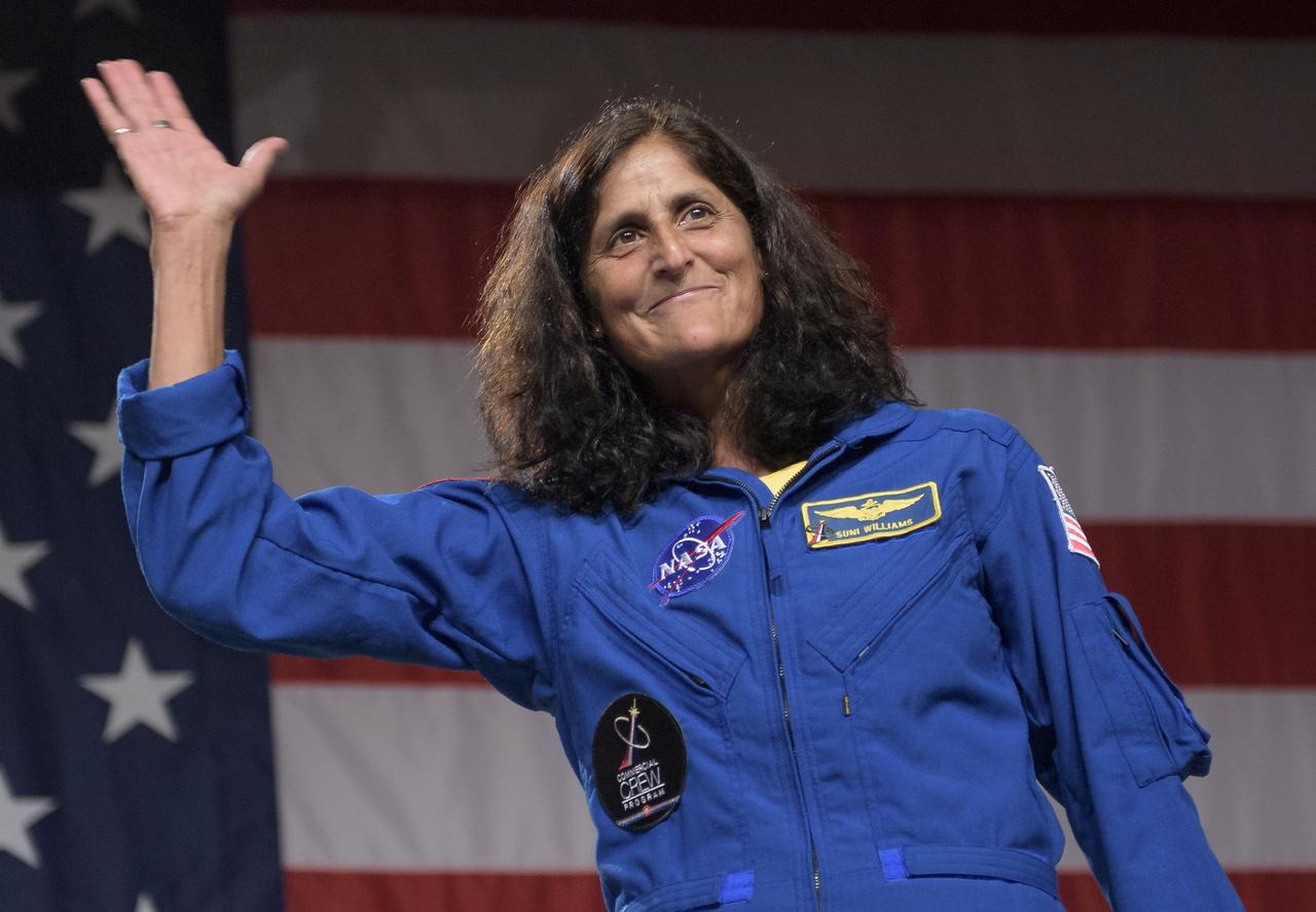 NASA astronaut Suni Williams is seen during a NASA event where it was announced that she,  and NASA astronaut Josh Cassada are assigned to the first mission to the International Space Station onboard Boeing’s CST-100 Starliner, Friday, Aug. 3, 2018 at NASA’s Johnson Space Center in Houston, Texas. Astronauts assigned to crew the first flight tests and missions of the Boeing CST-100 Starliner and SpaceX Crew Dragon where announced during the event. Photo Credit: (NASA/Bill Ingalls)