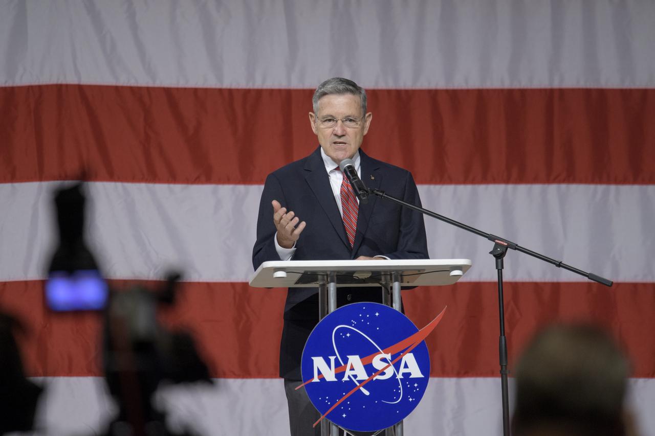 NASA Kennedy Space Center Director Bob Cabana gives remarks during a NASA event announcing the astronauts assigned to crew the first flight tests and missions of the Boeing CST-100 Starliner and SpaceX Crew Dragon, Friday, Aug. 3, 2018 at NASA’s Johnson Space Center in Houston, Texas. Photo Credit: (NASA/Bill Ingalls)