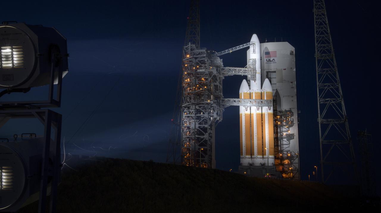 The United Launch Alliance Delta IV Heavy rocket with the Parker Solar Probe onboard is seen shortly after the Mobile Service Tower was rolled back, Friday, Aug. 10, 2018, Launch Complex 37 at Cape Canaveral Air Force Station in Florida. Parker Solar Probe is humanity’s first-ever mission into a part of the Sun’s atmosphere called the corona.  Here it will directly explore solar processes that are key to understanding and forecasting space weather events that can impact life on Earth. Photo Credit: (NASA/Bill Ingalls)