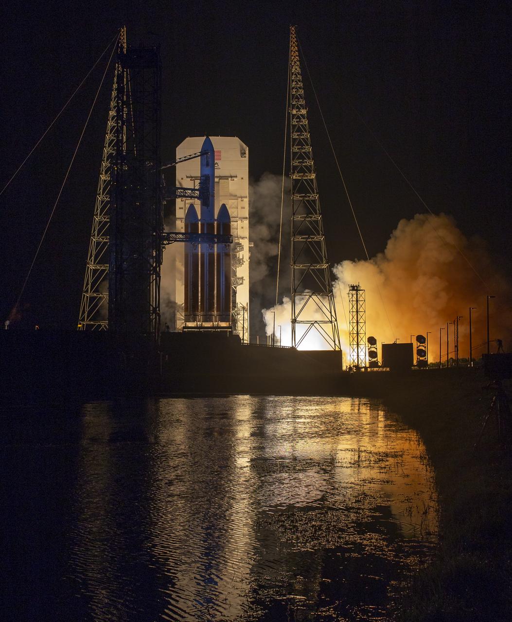 The United Launch Alliance Delta IV Heavy rocket launches NASA's Parker Solar Probe to touch the Sun, Sunday, Aug. 12, 2018 from Launch Complex 37 at Cape Canaveral Air Force Station, Florida. Parker Solar Probe is humanity’s first-ever mission into a part of the Sun’s atmosphere called the corona.  Here it will directly explore solar processes that are key to understanding and forecasting space weather events that can impact life on Earth. Photo Credit: (NASA/Bill Ingalls)
