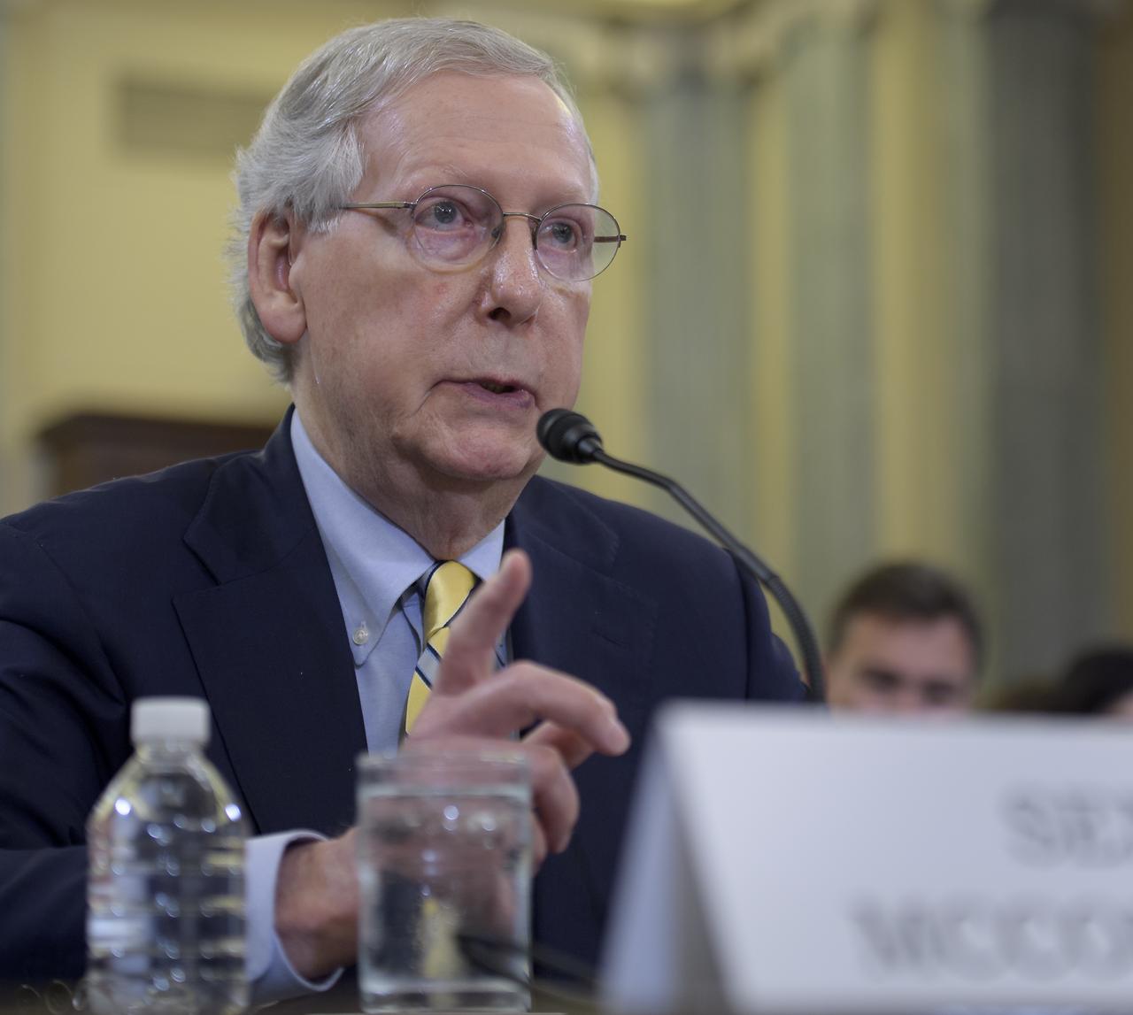 Senate Majority Leader Mitch McConnell, R-Ky., introduces Deputy Senate Sergeant at Arms Jim Morhard as the nominee for Deputy Administrator of NASA during a Senate Committee on Commerce, Science, and Transportation hearing on Thursday, Aug. 23, 2018 in the Russell Senate Office Building in Washington. Photo Credit: (NASA/Bill Ingalls)