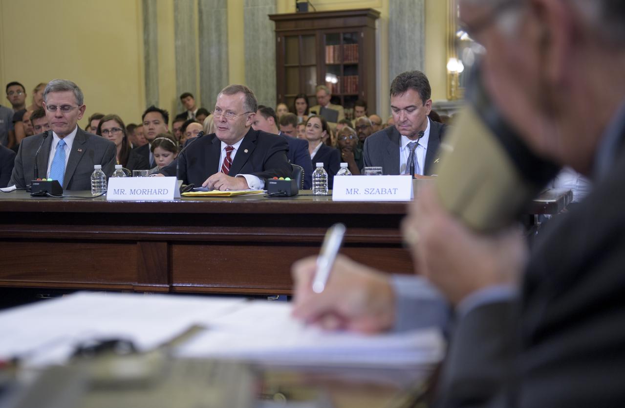Deputy Senate Sergeant at Arms Jim Morhard, center, appears before the Senate Committee on Commerce, Science, and Transportation as the nominee for Deputy Administrator of NASA on Thursday, Aug. 23, 2018 in the Russell Senate Office Building in Washington. Photo Credit: (NASA/Bill Ingalls)