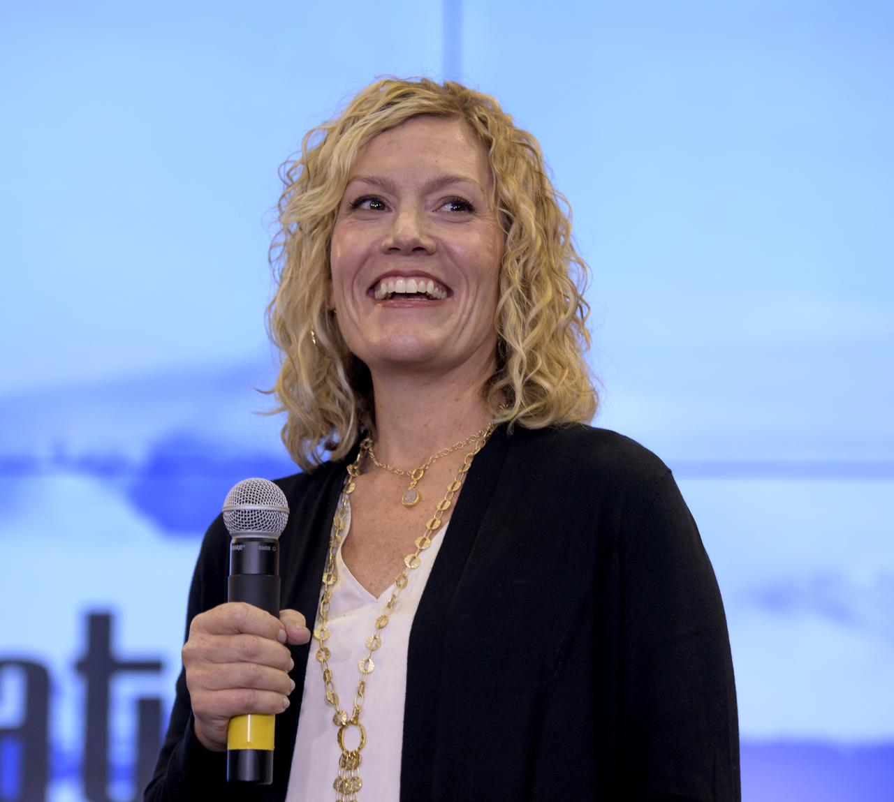 Lori Magruder, ICESat-2 Science Definition Team Lead, University of Texas, is seen during a NASA Ice, Cloud and land Elevation Satellite-2 (ICESat-2) prelaunch briefing, Thursday, Sept. 13, 2018, at Vandenberg Air Force Base in California. The ICESat-2 mission will measure the changing height of Earth's ice. Photo Credit: (NASA/Bill Ingalls)