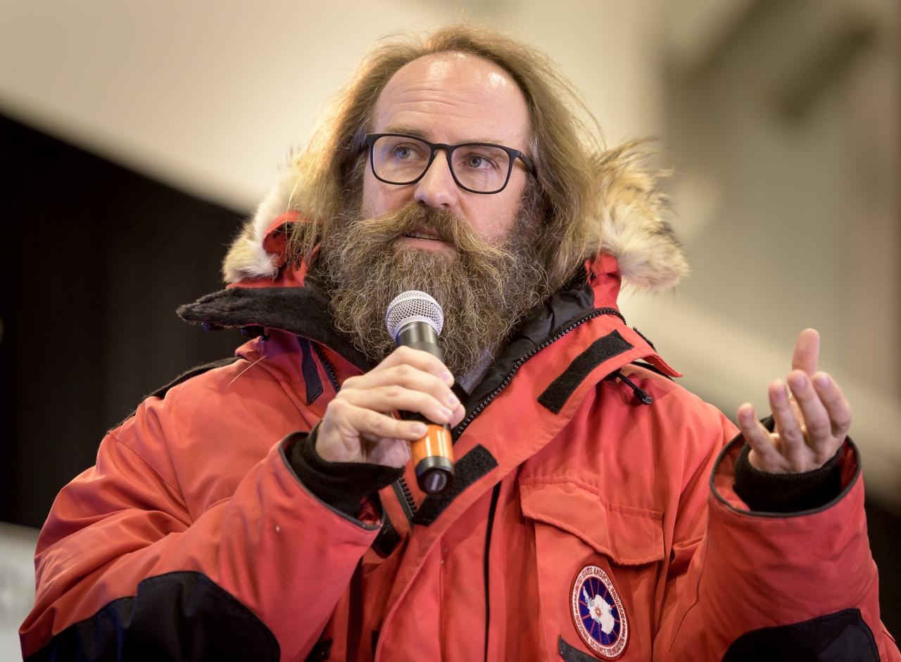 Tom Neumann, ICESat-2 Deputy Project Scientist, NASA's Goddard Space Flight Center, is seen during a NASA Ice, Cloud and land Elevation Satellite-2 (ICESat-2) prelaunch briefing, Thursday, Sept. 13, 2018, at Vandenberg Air Force Base in California. The ICESat-2 mission will measure the changing height of Earth's ice. Photo Credit: (NASA/Bill Ingalls)