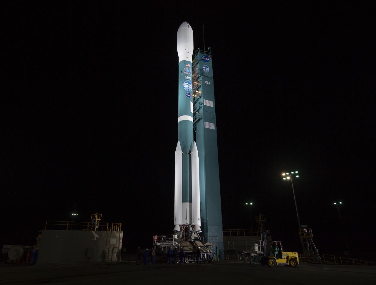 The United Launch Alliance (ULA) Delta II rocket with the NASA Ice, Cloud and land Elevation Satellite-2 (ICESat-2) onboard is seen shortly after the mobile service tower at SLC-2 was rolled back, Saturday, Sept. 15, 2018, at Vandenberg Air Force Base in California. The ICESat-2 mission will measure the changing height of Earth's ice. Photo Credit: (NASA/Bill Ingalls)