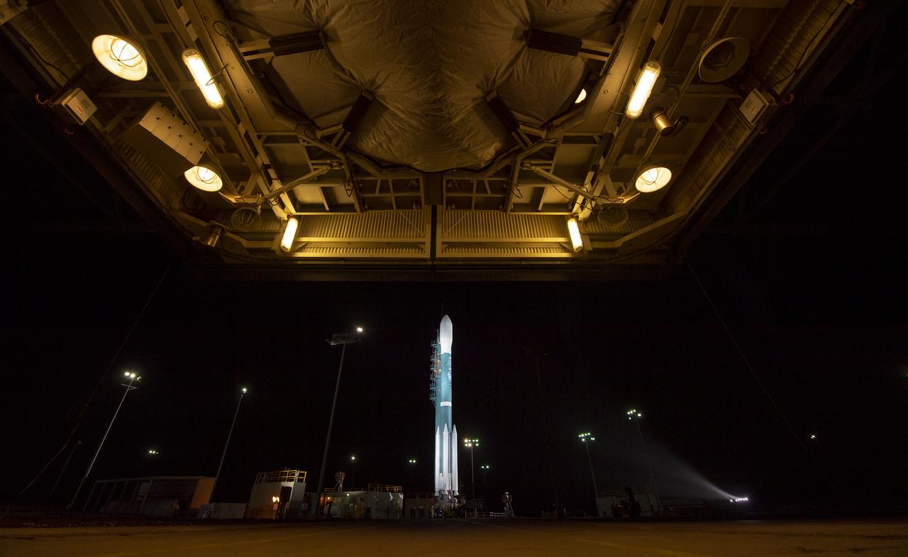 The United Launch Alliance (ULA) Delta II rocket with the NASA Ice, Cloud and land Elevation Satellite-2 (ICESat-2) onboard is seen shortly after the mobile service tower at SLC-2 was rolled back, Saturday, Sept. 15, 2018, at Vandenberg Air Force Base in California. The ICESat-2 mission will measure the changing height of Earth's ice. Photo Credit: (NASA/Bill Ingalls)