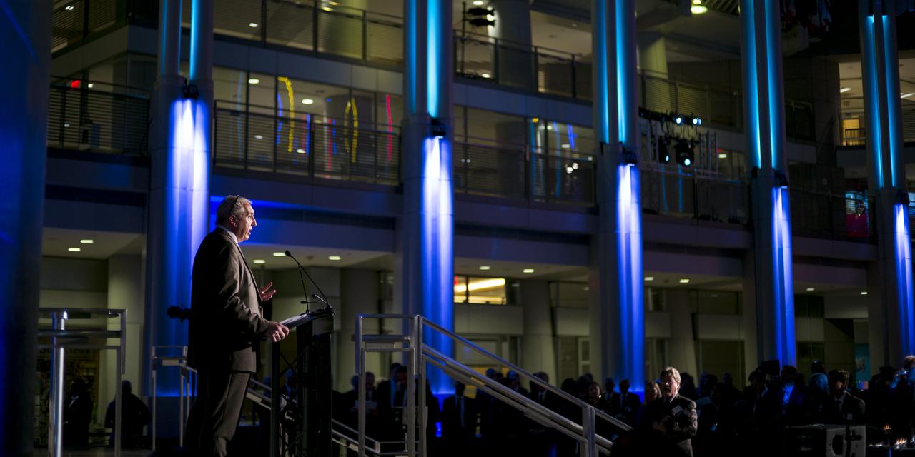 NASA's Deputy Associate Administrator for Strategy in the Aeronautics Mission Directorate Robert Pearce speaks during a reception hosted by the American Institute of Aeronautics and Astronautics (AIAA) to celebrate NASA's 60th anniversary, Thursday, Sept. 20, 2018 at the Ronald Reagan Building and International Trade Center in Washington, DC.  Photo Credit: (NASA/Joel Kowsky)