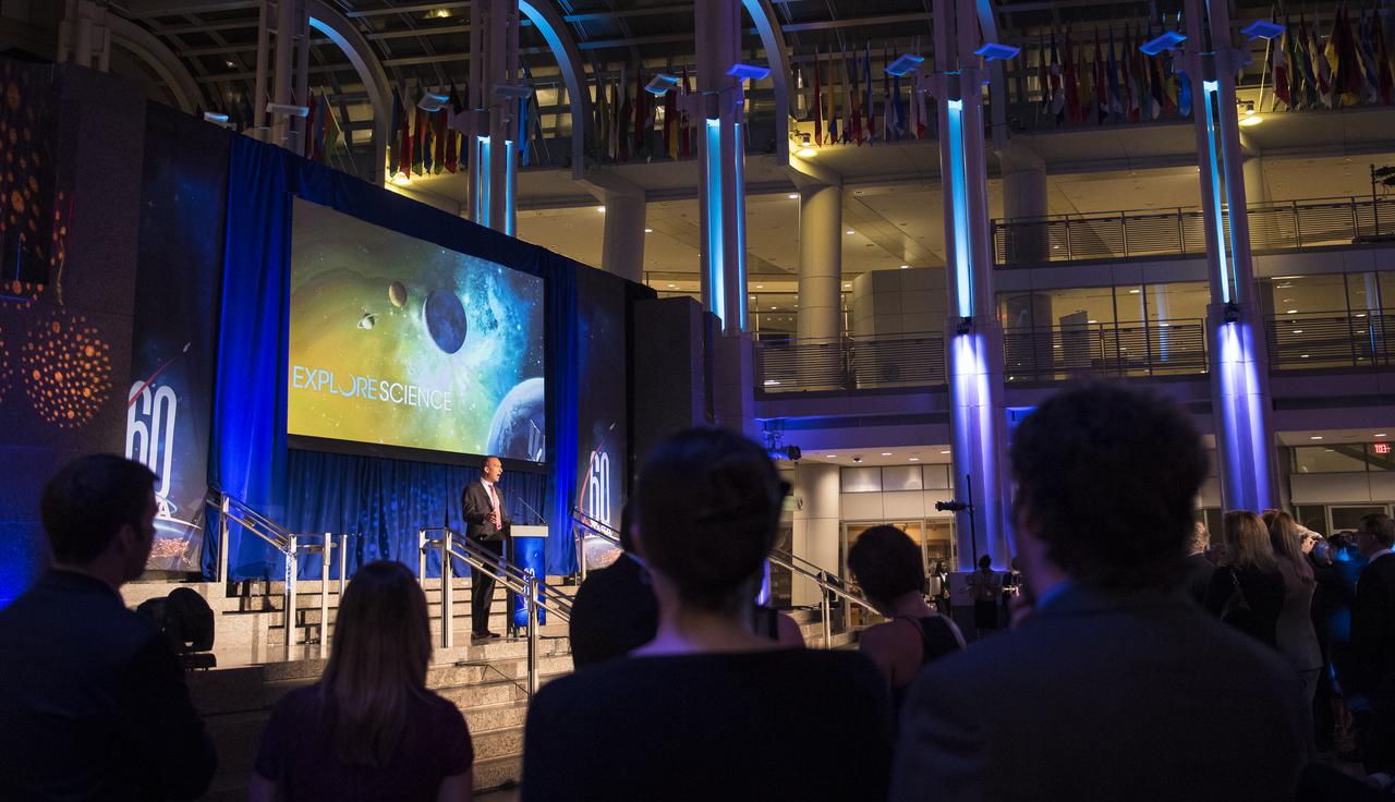 NASA Associate Administrator for the Science Mission Directorate Thomas Zurbuchen speaks during a reception hosted by the American Institute of Aeronautics and Astronautics (AIAA) to celebrate NASA's 60th anniversary, Thursday, Sept. 20, 2018 at the Ronald Reagan Building and International Trade Center in Washington, DC.  Photo Credit: (NASA/Joel Kowsky)