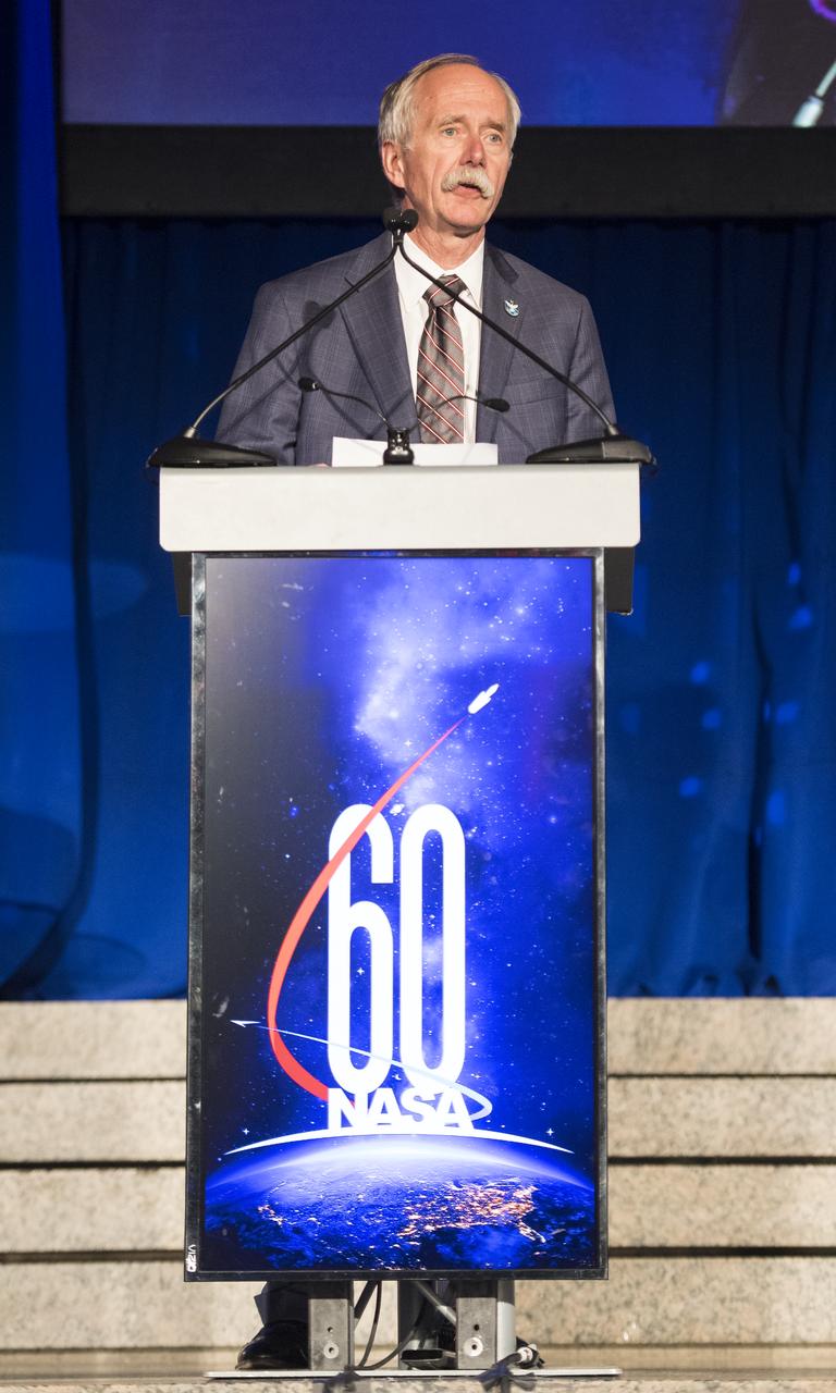 NASA Associate Administrator for the Human Exploration and Operations Mission Directorate William Gerstenmaier speaks during a reception hosted by the American Institute of Aeronautics and Astronautics (AIAA) to celebrate NASA's 60th anniversary, Thursday, Sept. 20, 2018 at the Ronald Reagan Building and International Trade Center in Washington, DC.  Photo Credit: (NASA/Joel Kowsky)