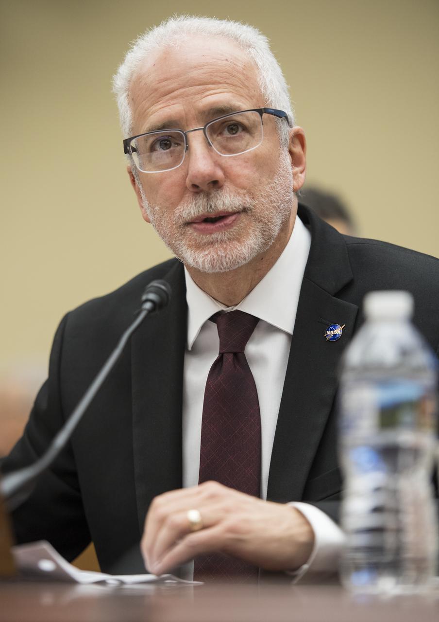Mark Geyer, Director of NASA's Johnson Space Center, testifies during a House Subcommittee on Space hearing titled "60 Years of NASA Leadership in Human Space Exploration: Past, Present, and Future," Wednesday, Sept. 26, 2018 at the Rayburn House Office Building in Washington.  Photo Credit: (NASA/Joel Kowsky)