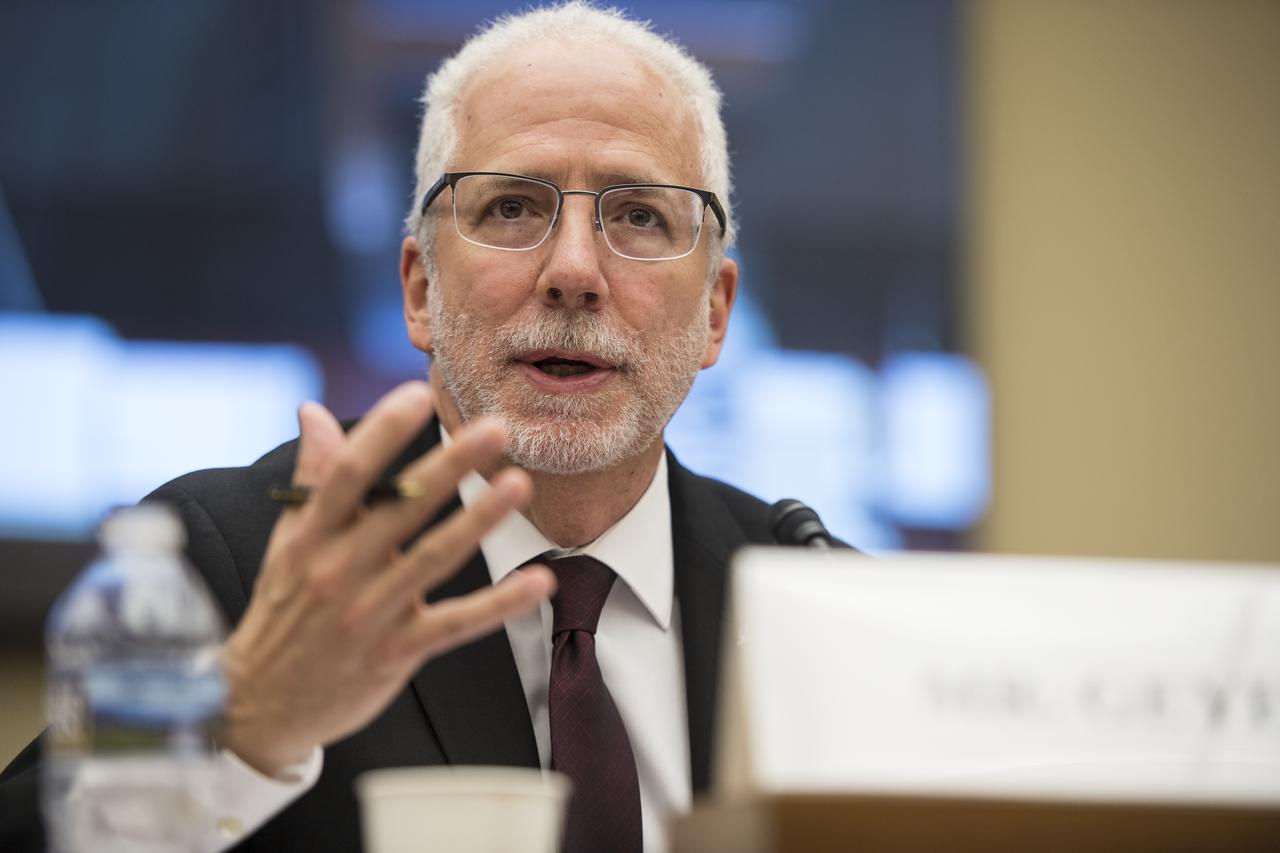 Mark Geyer, Director of NASA's Johnson Space Center, testifies during a House Subcommittee on Space hearing titled "60 Years of NASA Leadership in Human Space Exploration: Past, Present, and Future," Wednesday, Sept. 26, 2018 at the Rayburn House Office Building in Washington.  Photo Credit: (NASA/Joel Kowsky)