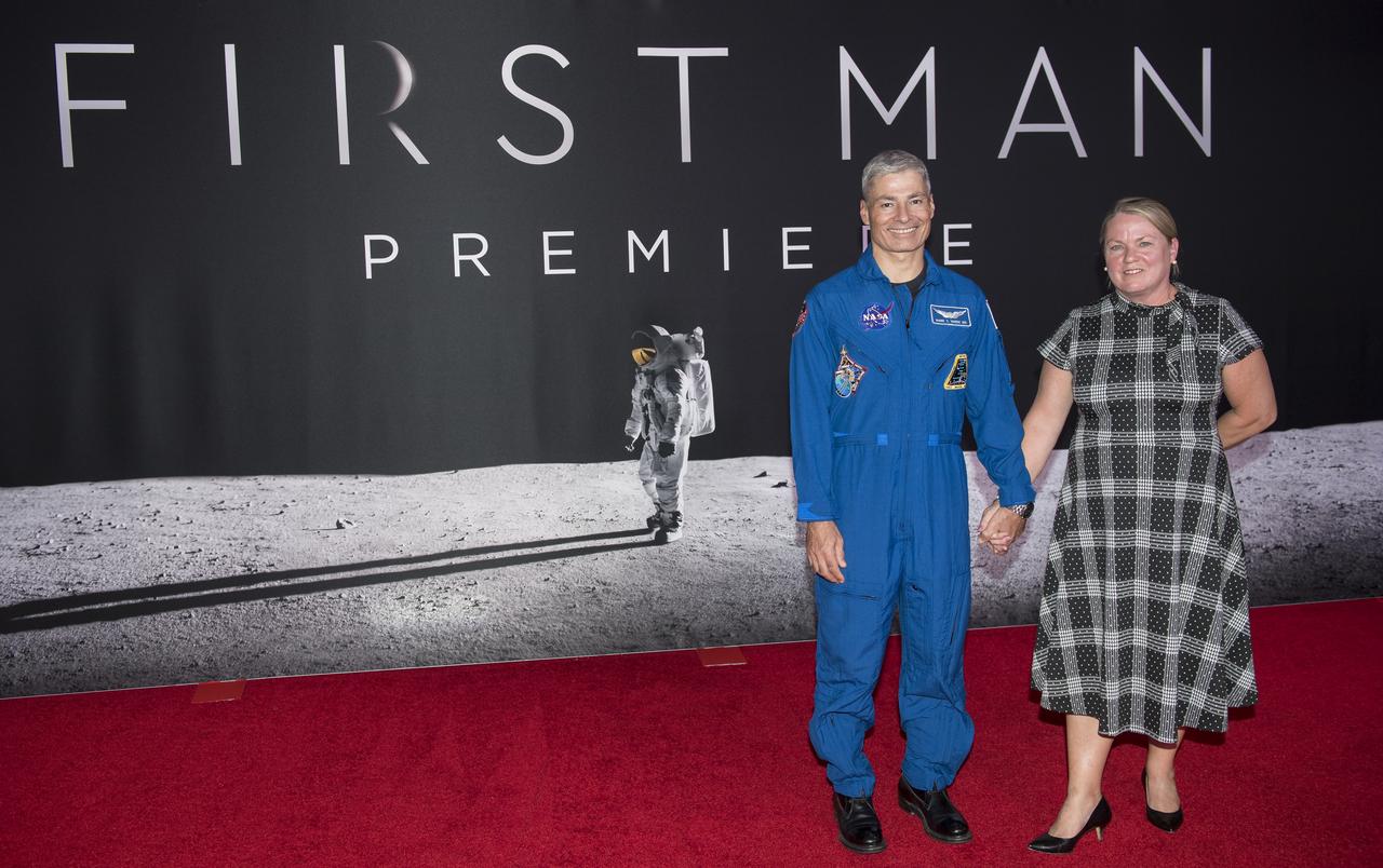 NASA astronaut Mark Vande Hei and his wife Julie attend the premiere of Universal's feature film "First Man” Thursday, Oct. 4, 2018 at the Smithsonian National Air and Space Museum in Washington. The movie is based on the book by Jim Hansen that chronicles the life of NASA astronaut Neil Armstrong from test pilot to his historic Moon landing. It was directed by Damien Chazelle and stars Ryan Gosling and Claire Foy. Photo Credit: (NASA/Aubrey Gemignani)
