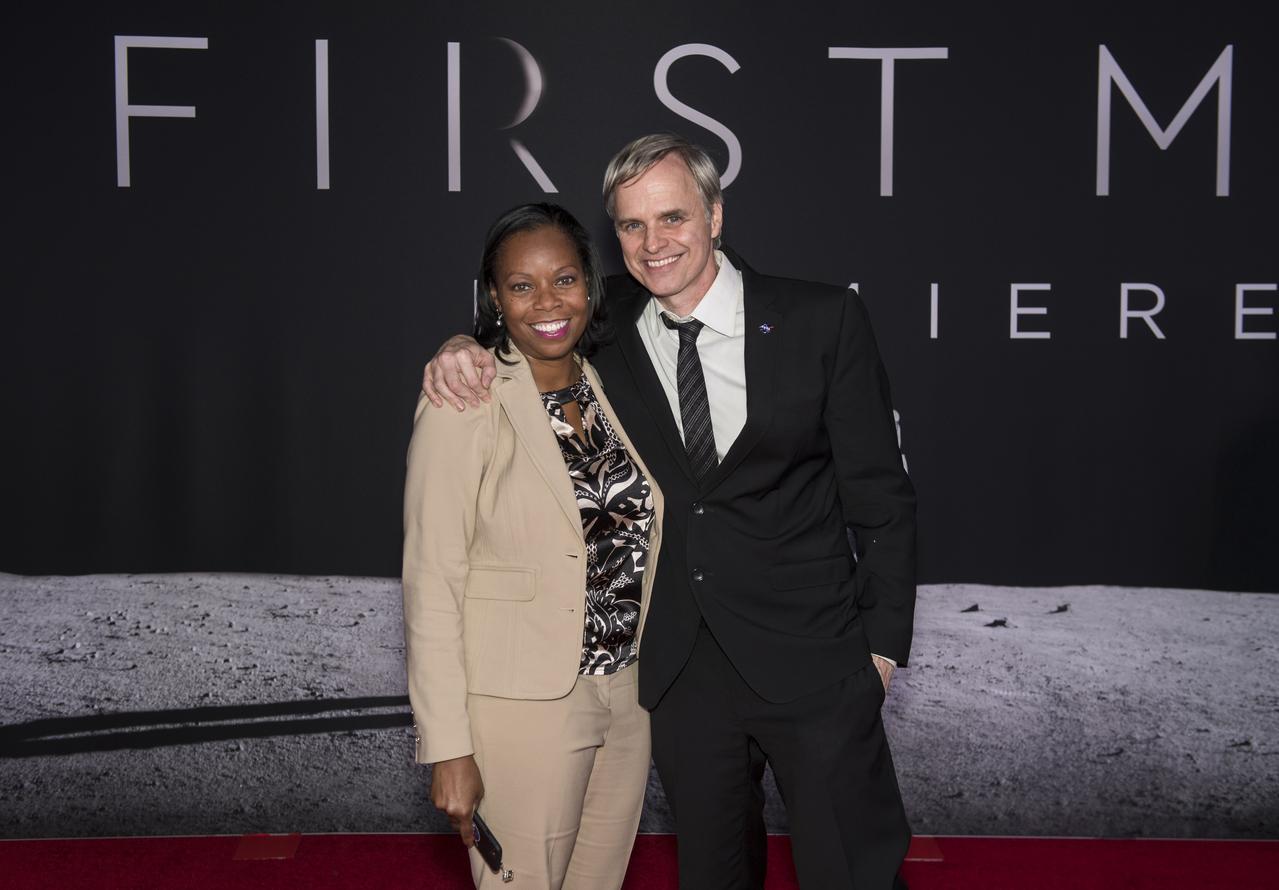 NASA's Cindy Steele, left, and Bert Ulrich, right, attend the premiere of Universal's feature film "First Man” Thursday, Oct. 4, 2018 at the Smithsonian National Air and Space Museum in Washington. The movie is based on the book by Jim Hansen that chronicles the life of NASA astronaut Neil Armstrong from test pilot to his historic Moon landing. It was directed by Damien Chazelle and stars Ryan Gosling and Claire Foy. Photo Credit: (NASA/Aubrey Gemignani)