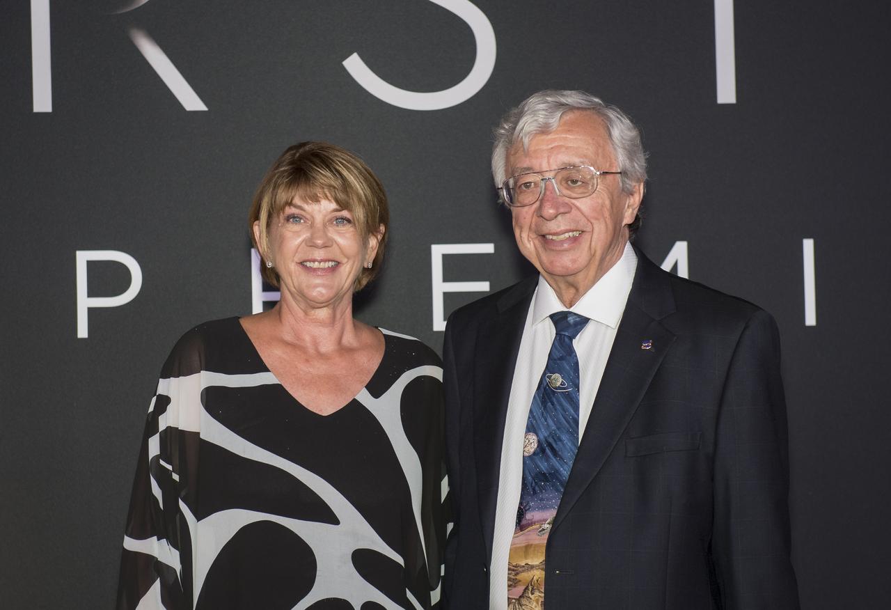 NASA Advisor Frank Hughes, right, attends the premiere of Universal's feature film "First Man” Thursday, Oct. 4, 2018 at the Smithsonian National Air and Space Museum in Washington. The movie is based on the book by Jim Hansen that chronicles the life of NASA astronaut Neil Armstrong from test pilot to his historic Moon landing. It was directed by Damien Chazelle and stars Ryan Gosling and Claire Foy. Photo Credit: (NASA/Aubrey Gemignani)