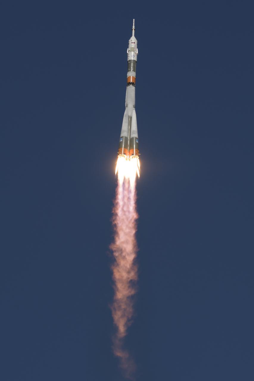 The Soyuz rocket is launched with Expedition 57 Flight Engineer Nick Hague of NASA and Flight Engineer Alexey Ovchinin of Roscosmos, Thursday, Oct. 11, 2018 at the Baikonur Cosmodrome in Kazakhstan. Hague and Ovchinin will spend the next six months living and working aboard the International Space Station. Photo Credit: (NASA/Bill Ingalls)