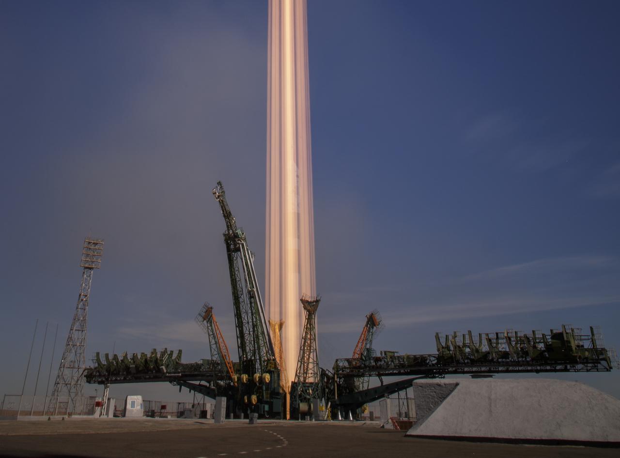 The Soyuz MS-10 spacecraft is seen in this long exposure photograph as it launched with Expedition 57 Flight Engineer Nick Hague of NASA and Flight Engineer Alexey Ovchinin of Roscosmos, Thursday, Oct. 11, 2018 at the Baikonur Cosmodrome in Kazakhstan.  During the Soyuz spacecraft's climb to orbit, an anomaly occurred, resulting in an abort downrange. The crew was quickly recovered and is in good condition. Photo Credit: (NASA/Bill Ingalls)