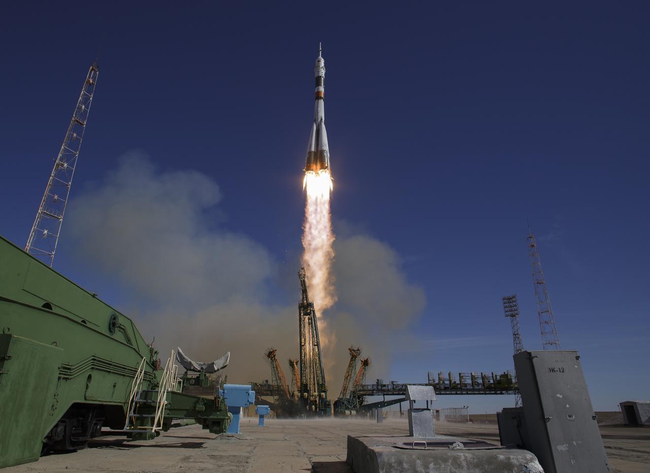 The Soyuz MS-10 spacecraft is launched with Expedition 57 Flight Engineer Nick Hague of NASA and Flight Engineer Alexey Ovchinin of Roscosmos, Thursday, Oct. 11, 2018 at the Baikonur Cosmodrome in Kazakhstan.  During the Soyuz spacecraft's climb to orbit, an anomaly occurred, resulting in an abort downrange. The crew was quickly recovered and is in good condition. Photo Credit: (NASA/Bill Ingalls)