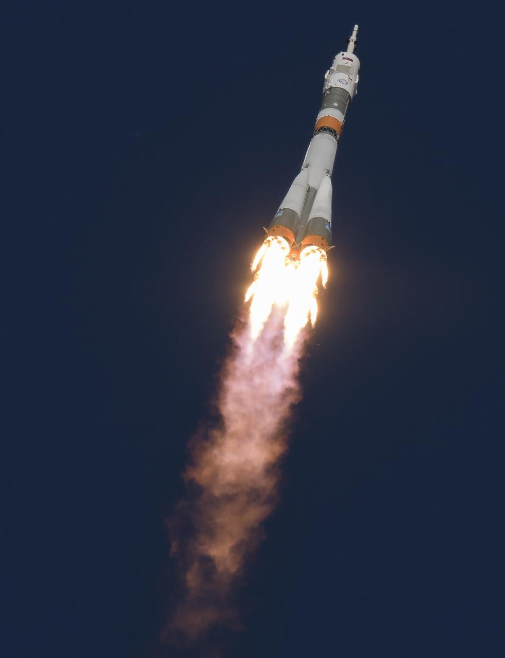 The Soyuz MS-10 spacecraft is launched with Expedition 57 Flight Engineer Nick Hague of NASA and Flight Engineer Alexey Ovchinin of Roscosmos, Thursday, Oct. 11, 2018 at the Baikonur Cosmodrome in Kazakhstan.  During the Soyuz spacecraft's climb to orbit, an anomaly occurred, resulting in an abort downrange. The crew was quickly recovered and is in good condition. Photo Credit: (NASA/Bill Ingalls)