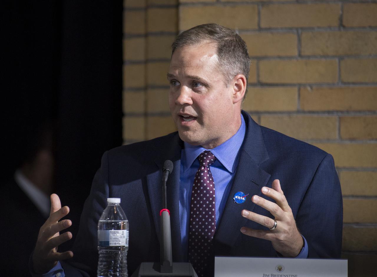 NASA Administrator Jim Bridenstine speaks during the National Space Council meeting titled, Moon, Mars, and Worlds Beyond, Winning the Next Frontier, Tuesday, Oct. 23, 2018 at the National War College at Fort Lesley J. McNair in Washington. Chaired by the Vice President, the council's role is to advise the President regarding national space policy and strategy, and review the nation's long-range goals for space activities.Photo Credit: (NASA/Aubrey Gemignani)