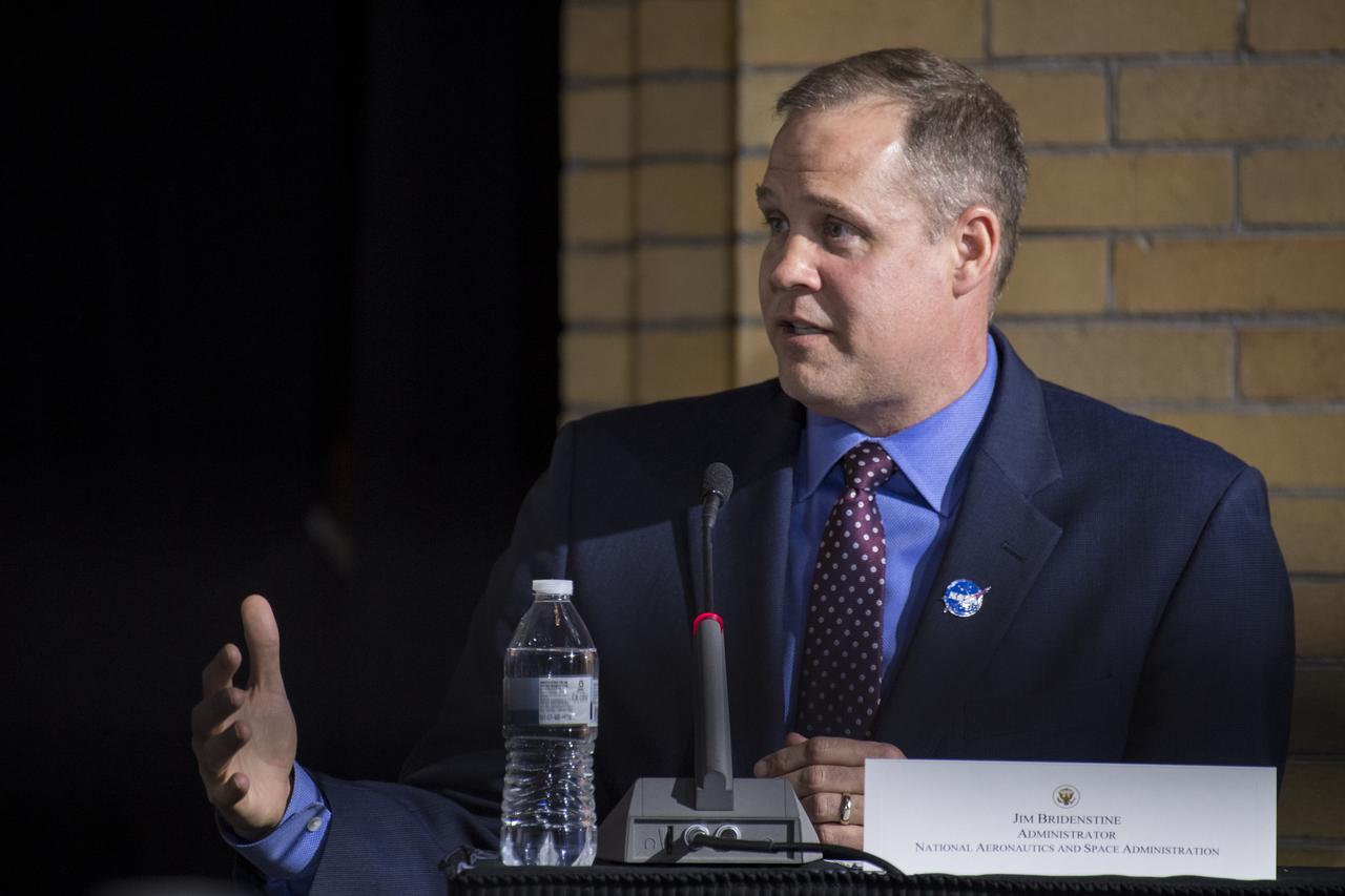 NASA Administrator Jim Bridenstine speaks during the National Space Council meeting titled, Moon, Mars, and Worlds Beyond, Winning the Next Frontier, Tuesday, Oct. 23, 2018 at the National War College at Fort Lesley J. McNair in Washington. Chaired by the Vice President, the council's role is to advise the President regarding national space policy and strategy, and review the nation's long-range goals for space activities.Photo Credit: (NASA/Aubrey Gemignani)
