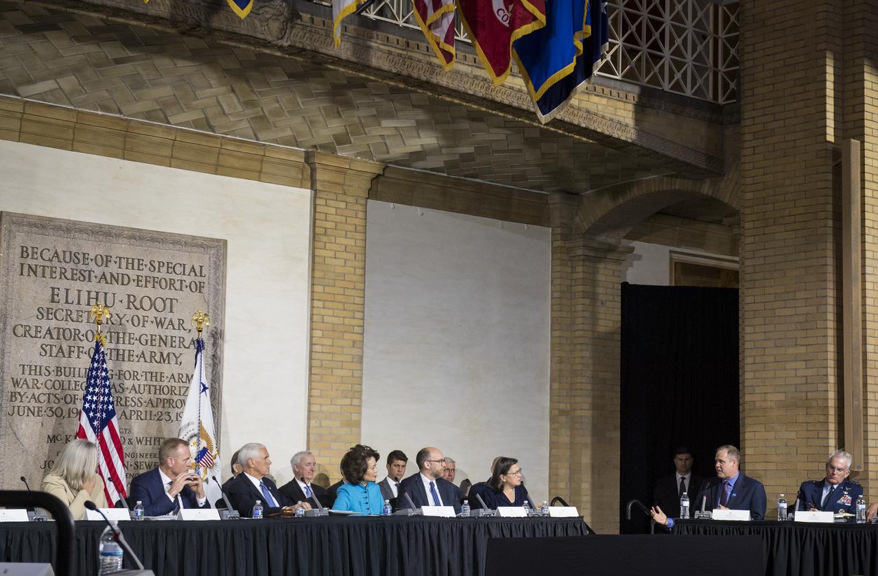NASA Administrator Jim Bridenstine speaks during the National Space Council meeting titled, Moon, Mars, and Worlds Beyond, Winning the Next Frontier, Tuesday, Oct. 23, 2018 at the National War College at Fort Lesley J. McNair in Washington. Chaired by the Vice President, the council's role is to advise the President regarding national space policy and strategy, and review the nation's long-range goals for space activities.Photo Credit: (NASA/Aubrey Gemignani)