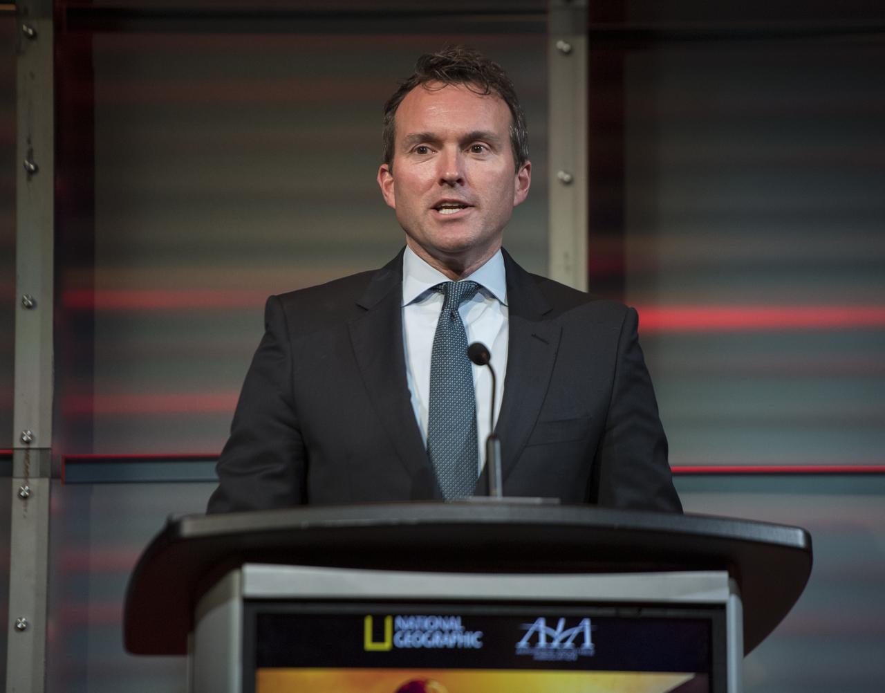 Eric Fanning, AIA President and CEO speaks before a showing of the Project Mars Competition's short films winners and the Mars series, Monday, November 5, 2018 at National Geographic Society Headquarters in Washington. Photo Credit: (NASA/Aubrey Gemignani)