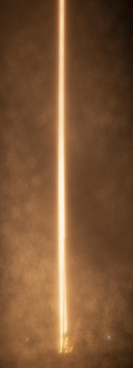 The Northrop Grumman Antares rocket, with Cygnus resupply spacecraft onboard, is seen as it launches from Pad-0A in this 25 second exposure, Saturday, Nov. 17, 2018 at NASA's Wallops Flight Facility in Virginia. Northrop Grumman's 10th contracted cargo resupply mission for NASA to the International Space Station will deliver about 7,400 pounds of science and research, crew supplies and vehicle hardware to the orbital laboratory and its crew. Photo Credit: (NASA/Joel Kowsky)