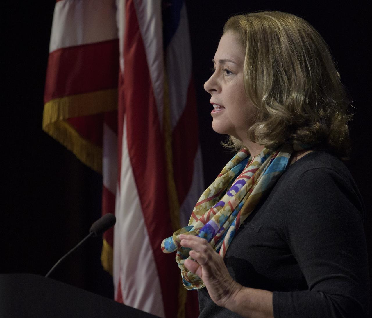 Veronica McGregor, JPL Media Relations Manager, NASA JPL, moderates a Mars InSight pre-landing briefing, Sunday, Nov. 25, 2018 at NASA's Jet Propulsion Laboratory in Pasadena, California.  InSight, short for Interior Exploration using Seismic Investigations, Geodesy and Heat Transport, is a Mars lander designed to study the "inner space" of Mars: its crust, mantle, and core. InSight is scheduled to touch down on the Red Planet at approximately noon PST (3 p.m. EST) on Nov. 26. Photo Credit: (NASA/Bill Ingalls)