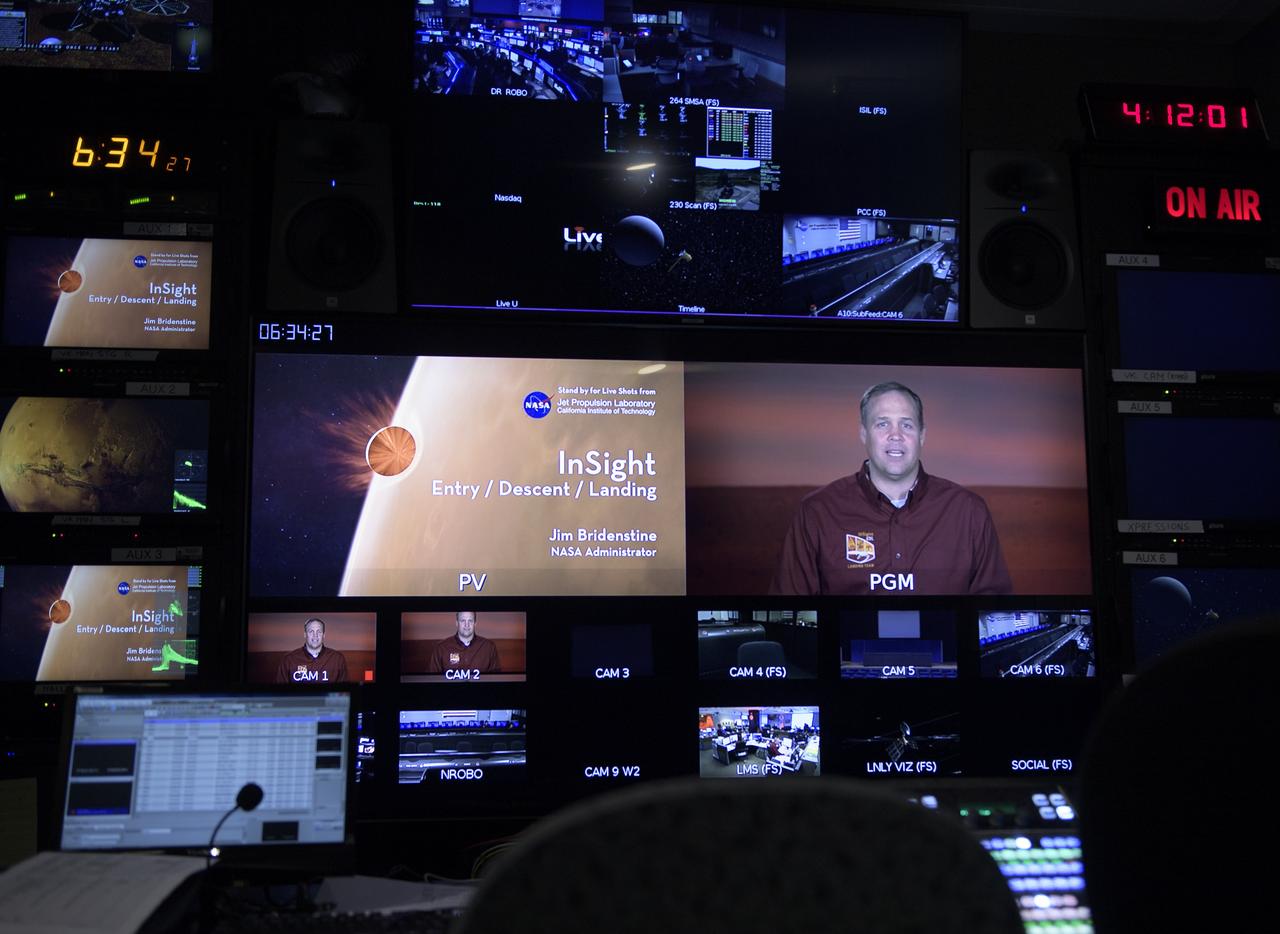NASA Administrator Jim Bridenstine talks to multiple media outlets about Mars InSight, Monday, Nov. 26, 2018 at NASA's Jet Propulsion Laboratory in Pasadena, California. InSight, short for Interior Exploration using Seismic Investigations, Geodesy and Heat Transport, is a Mars lander designed to study the "inner space" of Mars: its crust, mantle, and core. InSight is scheduled to touch down on the Red Planet at approximately noon PST (3 p.m. EST) on Nov. 26. Photo Credit: (NASA/Bill Ingalls)