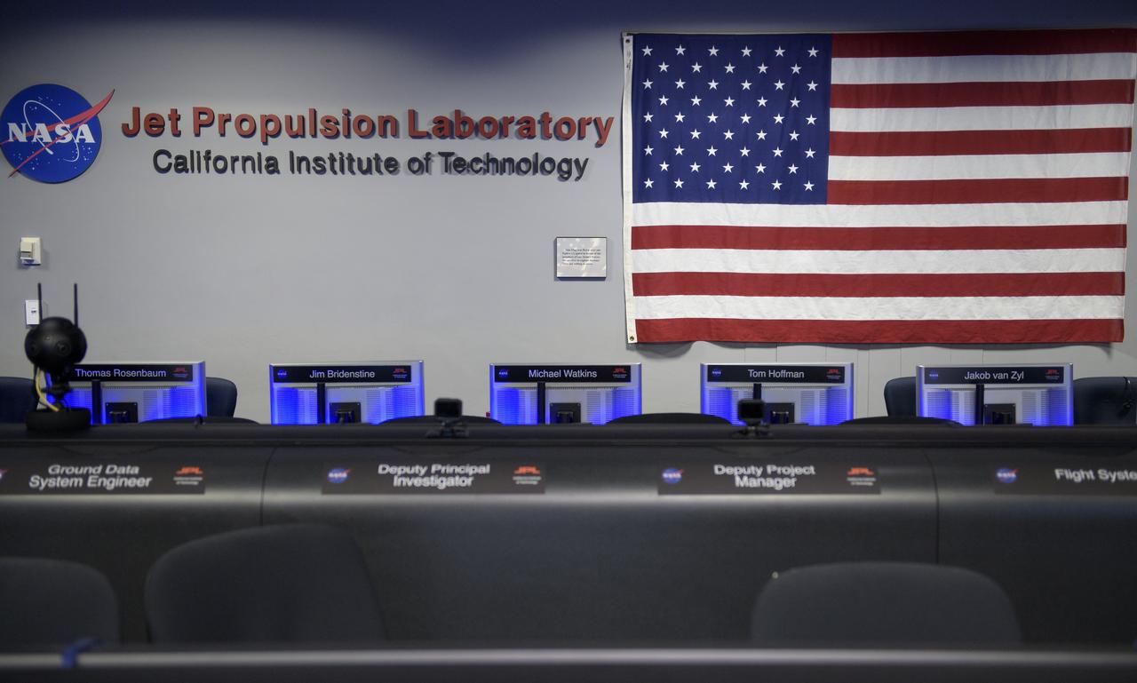 The Mission Support Area (MSA) is seen in advance of the Mars InSight and Mars Cube One (MarCO) teams arriving to support a landing on Mars, Monday, Nov. 26, 2018 at NASA's Jet Propulsion Laboratory in Pasadena, California. InSight, short for Interior Exploration using Seismic Investigations, Geodesy and Heat Transport, is a Mars lander designed to study the "inner space" of Mars: its crust, mantle, and core. Photo Credit: (NASA/Bill Ingalls)