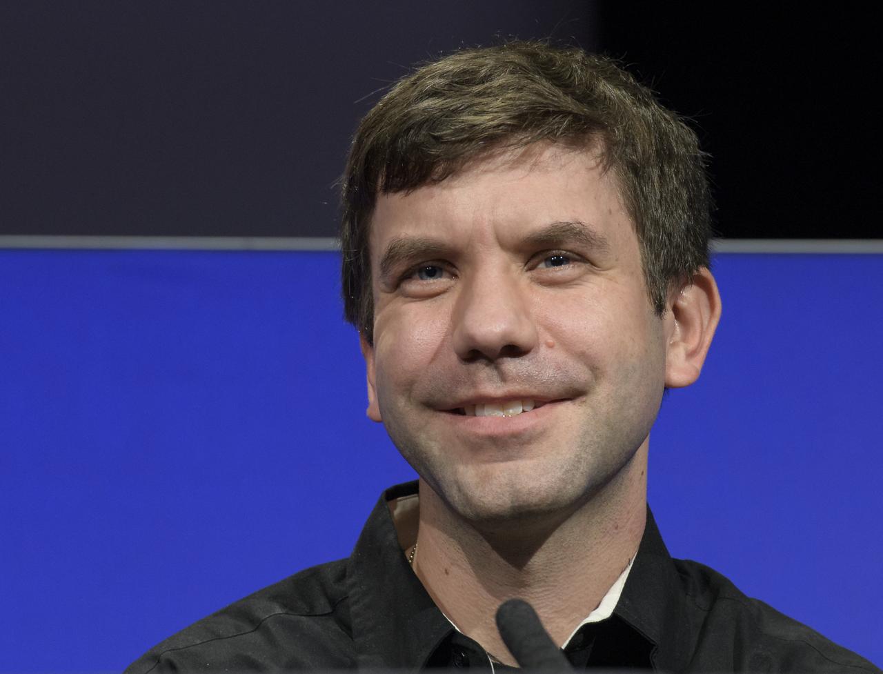 Andy Klesh, MarCO chief engineer, NASA JPL, gives remarks during a Mars InSight post-landing press conference, Monday, Nov. 26, 2018 at NASA's Jet Propulsion Laboratory in Pasadena, California. InSight, short for Interior Exploration using Seismic Investigations, Geodesy and Heat Transport, is a Mars lander designed to study the "inner space" of Mars: its crust, mantle, and core. Photo Credit: (NASA/Bill Ingalls)