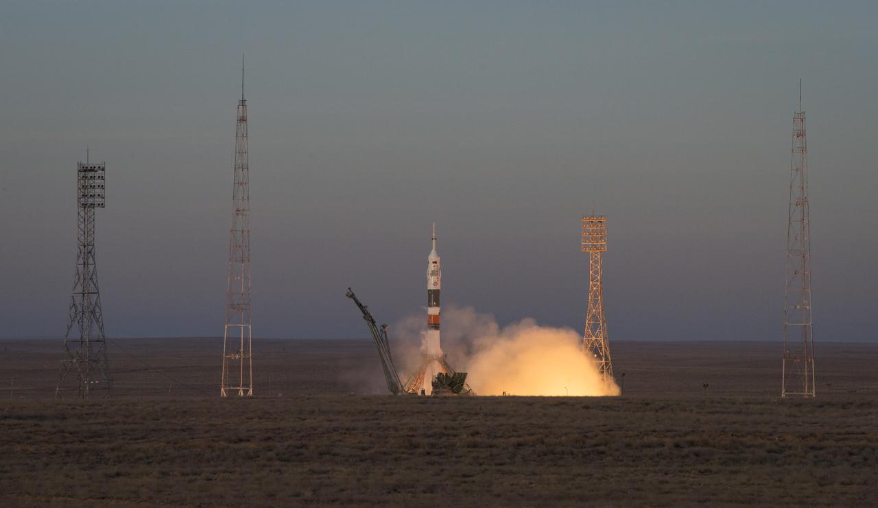 A Soyuz booster rocket launches the Soyuz MS-11 spacecraft from the Baikonur Cosmodrome in Kazakhstan on Monday, Dec. 3, 2018, Baikonur time, carrying Expedition 58 Soyuz Commander Oleg Kononenko of Roscosmos, Flight Engineer Anne McClain of NASA, and Flight Engineer David Saint-Jacques of the Canadian Space Agency (CSA) into orbit to begin their six and a half month mission on the International Space Station. Photo Credit: (NASA/Aubrey Gemignani)