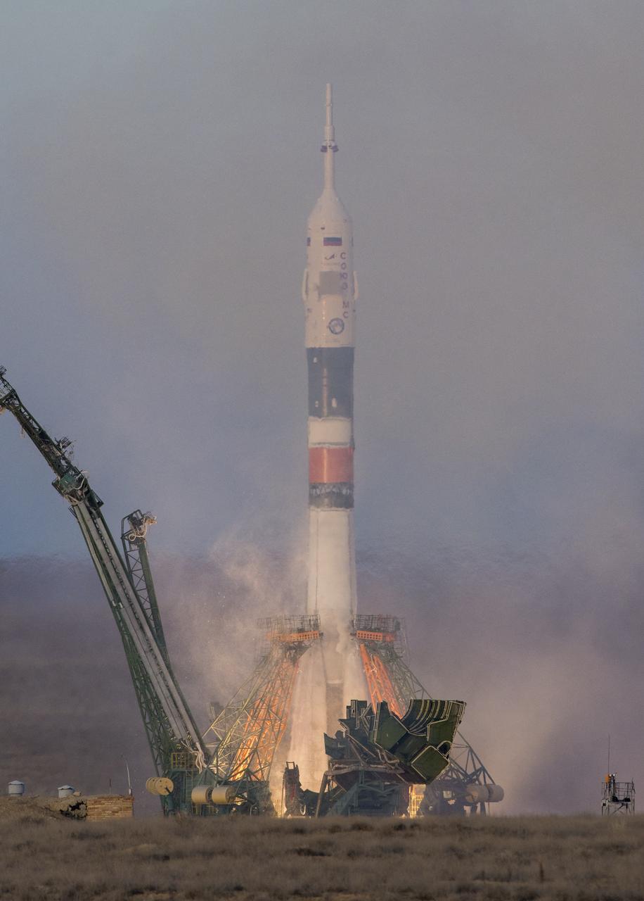 A Soyuz booster rocket launches the Soyuz MS-11 spacecraft from the Baikonur Cosmodrome in Kazakhstan on Monday, Dec. 3, 2018, Baikonur time, carrying Expedition 58 Soyuz Commander Oleg Kononenko of Roscosmos, Flight Engineer Anne McClain of NASA, and Flight Engineer David Saint-Jacques of the Canadian Space Agency (CSA) into orbit to begin their six and a half month mission on the International Space Station. Photo Credit: (NASA/Aubrey Gemignani)