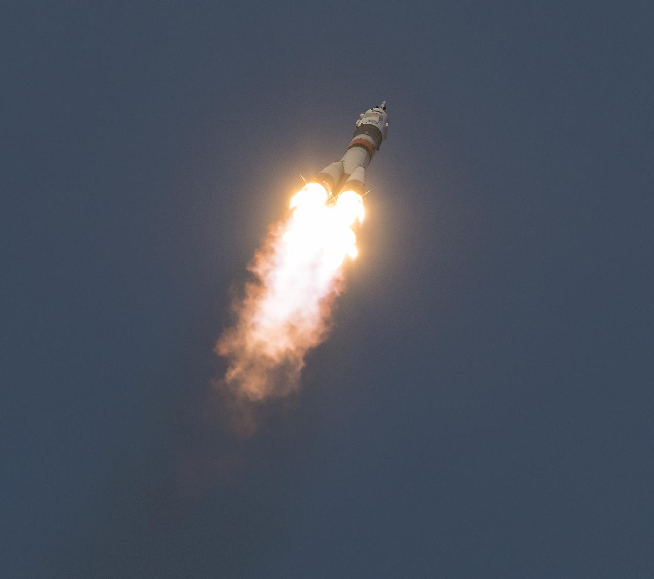 A Soyuz booster rocket launches the Soyuz MS-11 spacecraft from the Baikonur Cosmodrome in Kazakhstan on Monday, Dec. 3, 2018, Baikonur time, carrying Expedition 58 Soyuz Commander Oleg Kononenko of Roscosmos, Flight Engineer Anne McClain of NASA, and Flight Engineer David Saint-Jacques of the Canadian Space Agency (CSA) into orbit to begin their six and a half month mission on the International Space Station. Photo Credit: (NASA/Aubrey Gemignani)